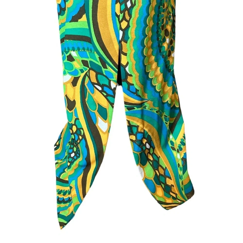 VTG 60s Psychedelic Swirl Empire Waist Maxi Dress Long Sleeve Union Tag Size 7